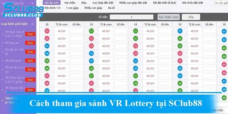 Cách tham gia sảnh VR Lottery tại SClub88